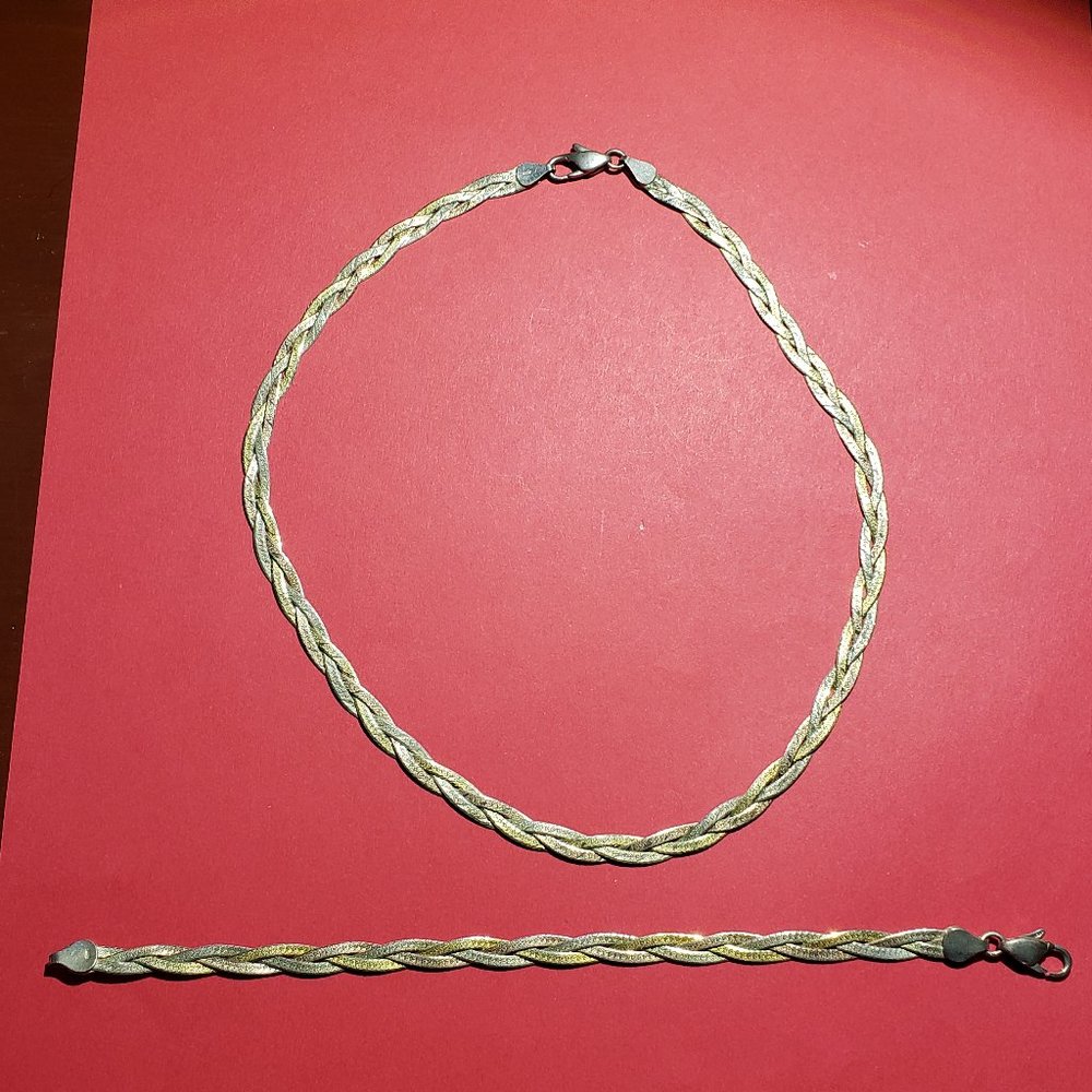 Vintage 925 Gold over Silver Braided Necklace & Matching Bracelet